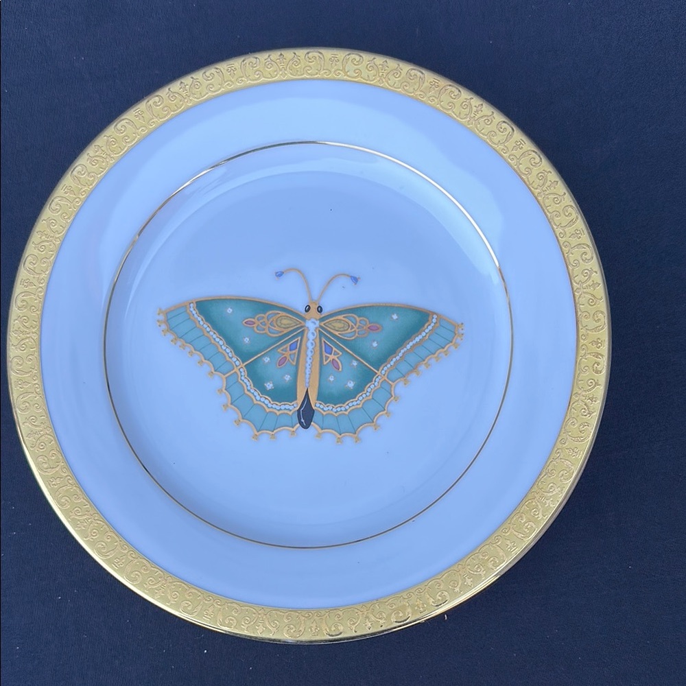 Elegant Blue and Gold Butterfly Plate SET OF 8